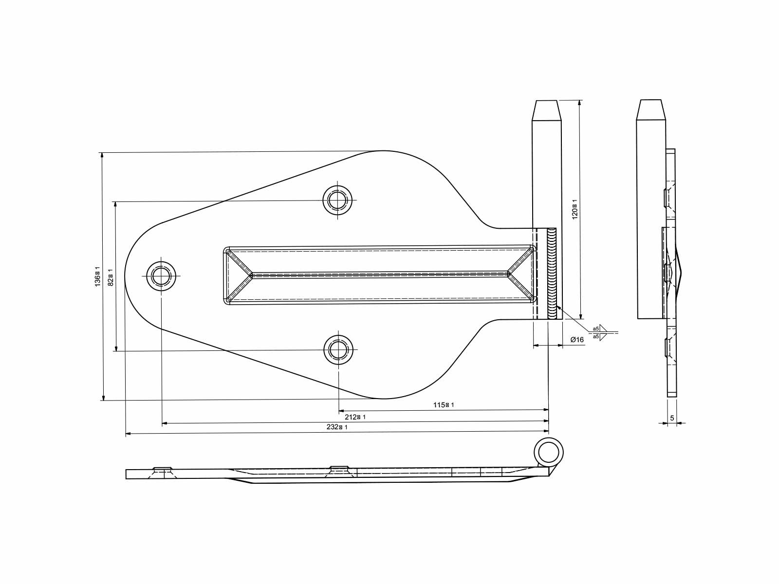 Hinge plate 232x136mm with right pin, ZN, webshopProducts - 