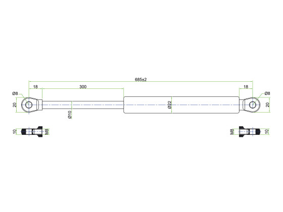 Kaasujousi työntävä 685/295 800N, webshopProducts - 