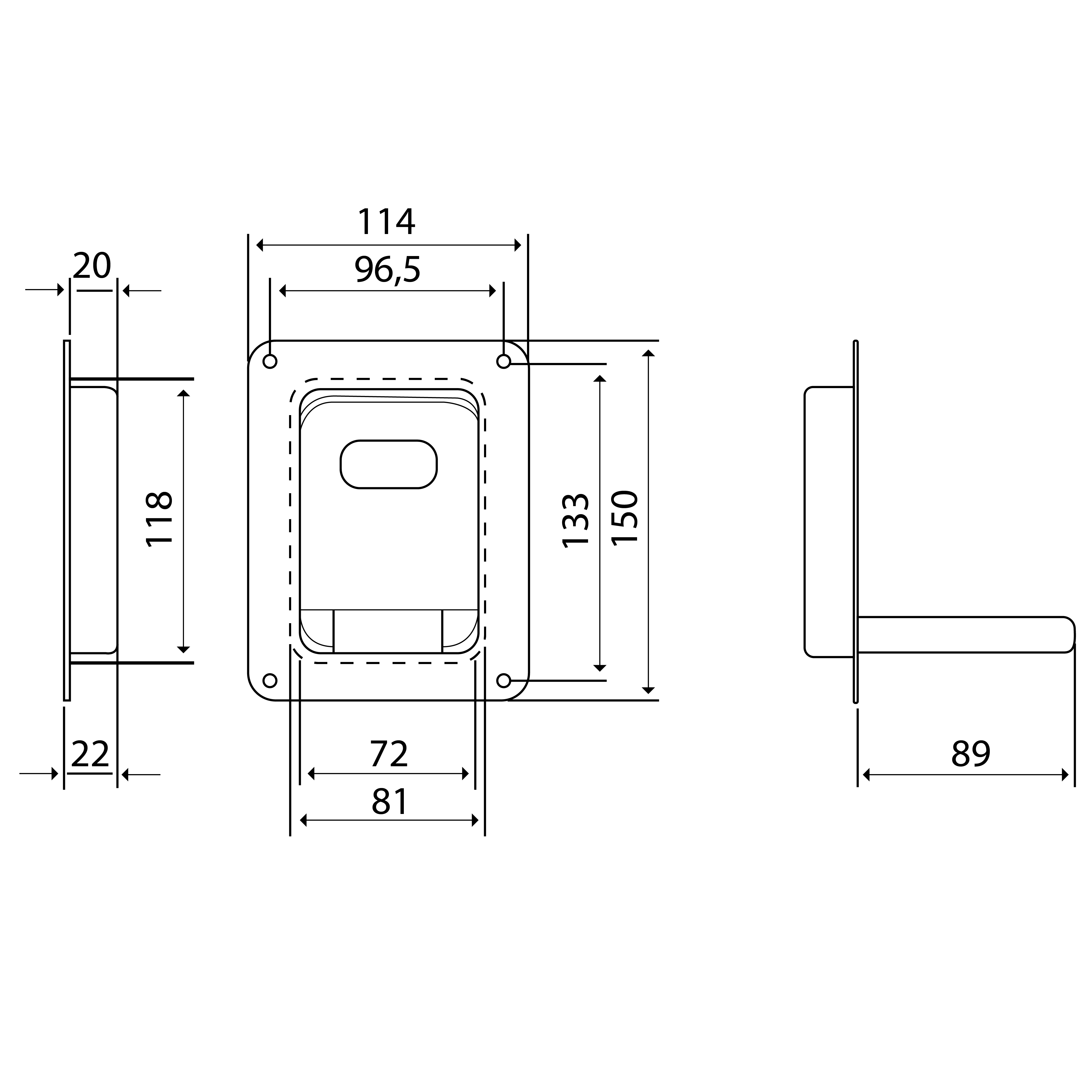 Taittoaskelma 114x150x22 mm upotettava, ZN, webshopProducts - 