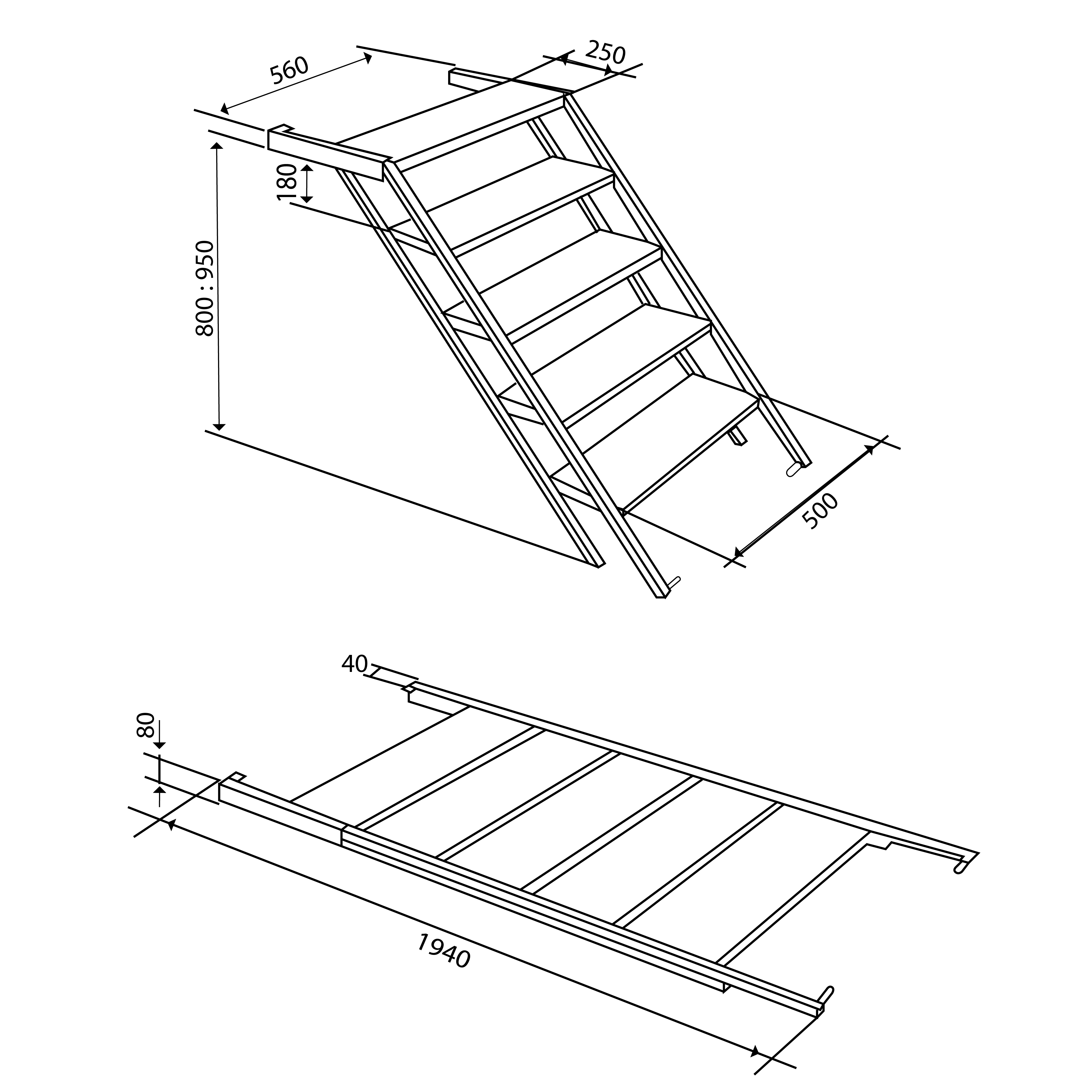 Folding ladder 1940x560x80 mm, 5-steps, HDG, webshopProducts - 