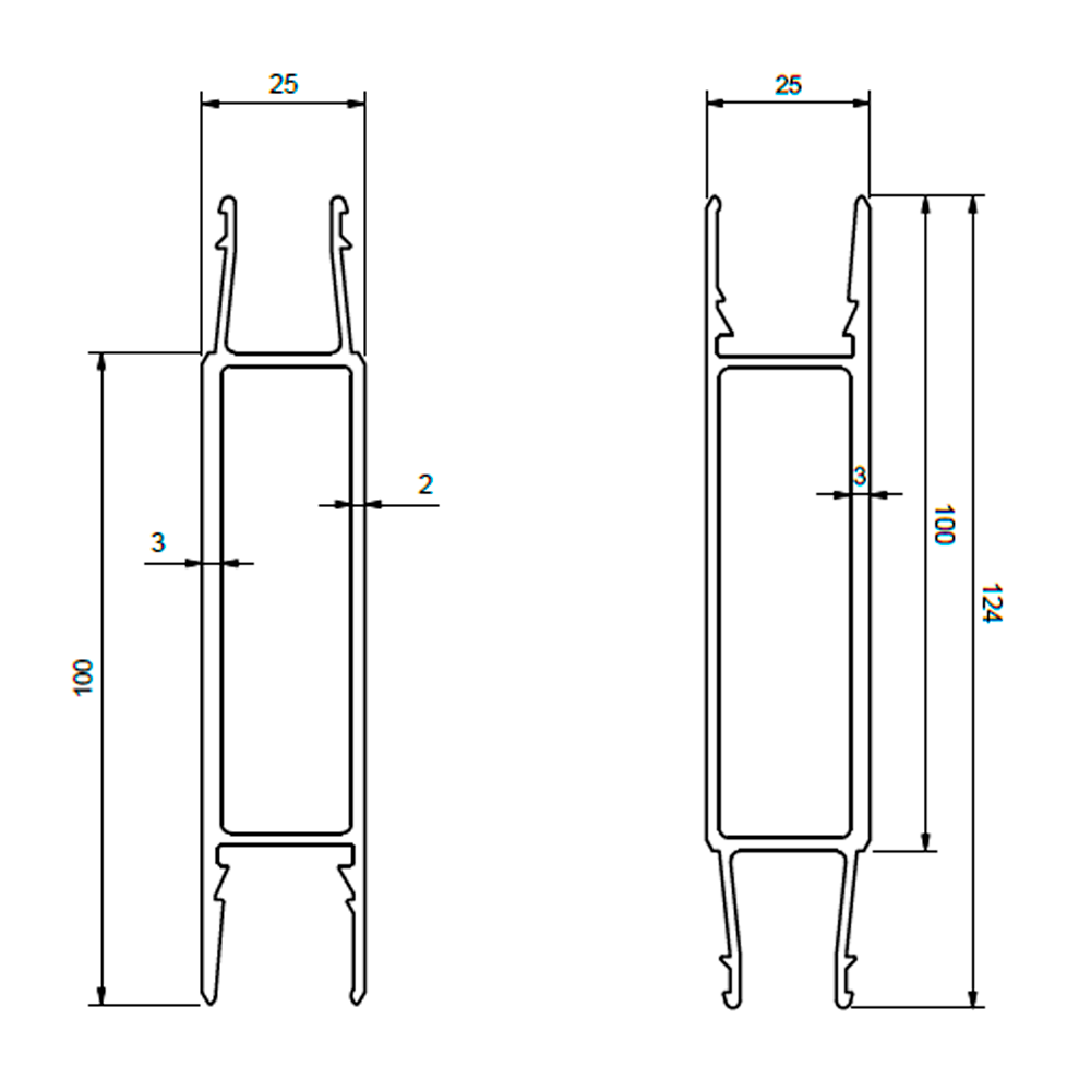 Väliprofiili 25mm 100mm/7,5m, anodisoitu, webshopProducts - 