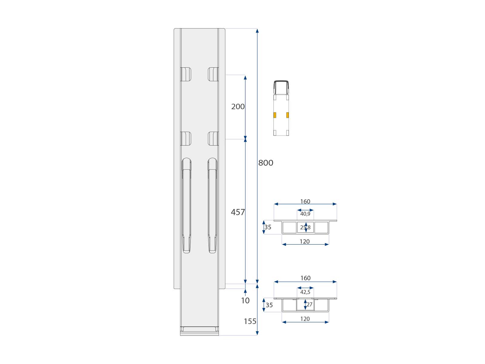 Kinnegrip K20 sivupilari 800 mm, sinkitty