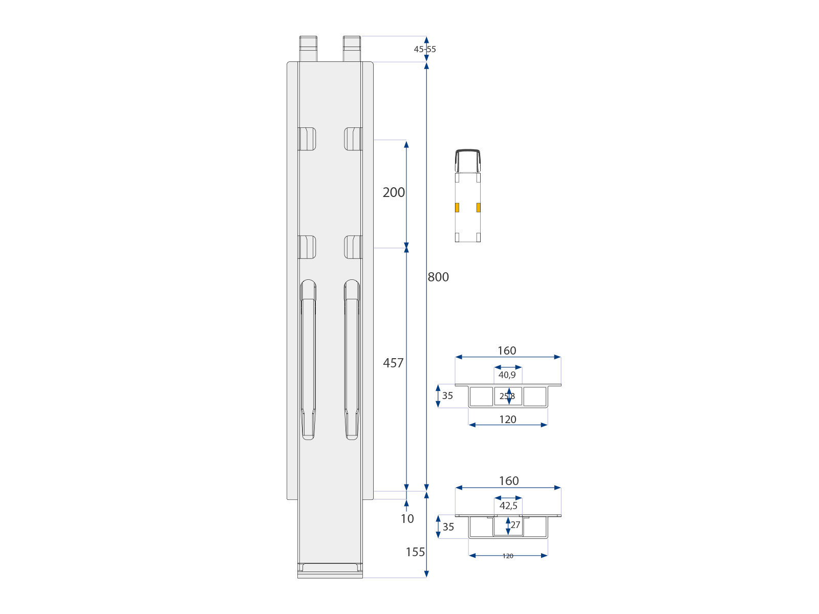 Kinnegrip K20 sivupilari 800 mm, sinkitty