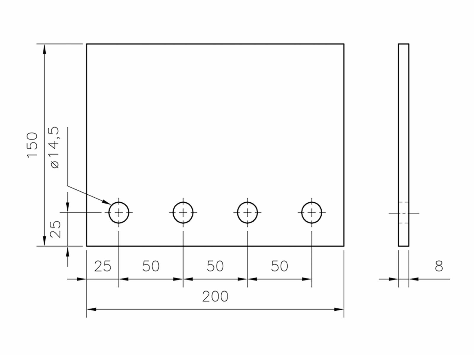 Runkokiinnikelevy 200x150 mm, pohjamaalattu, webshopProducts - 
