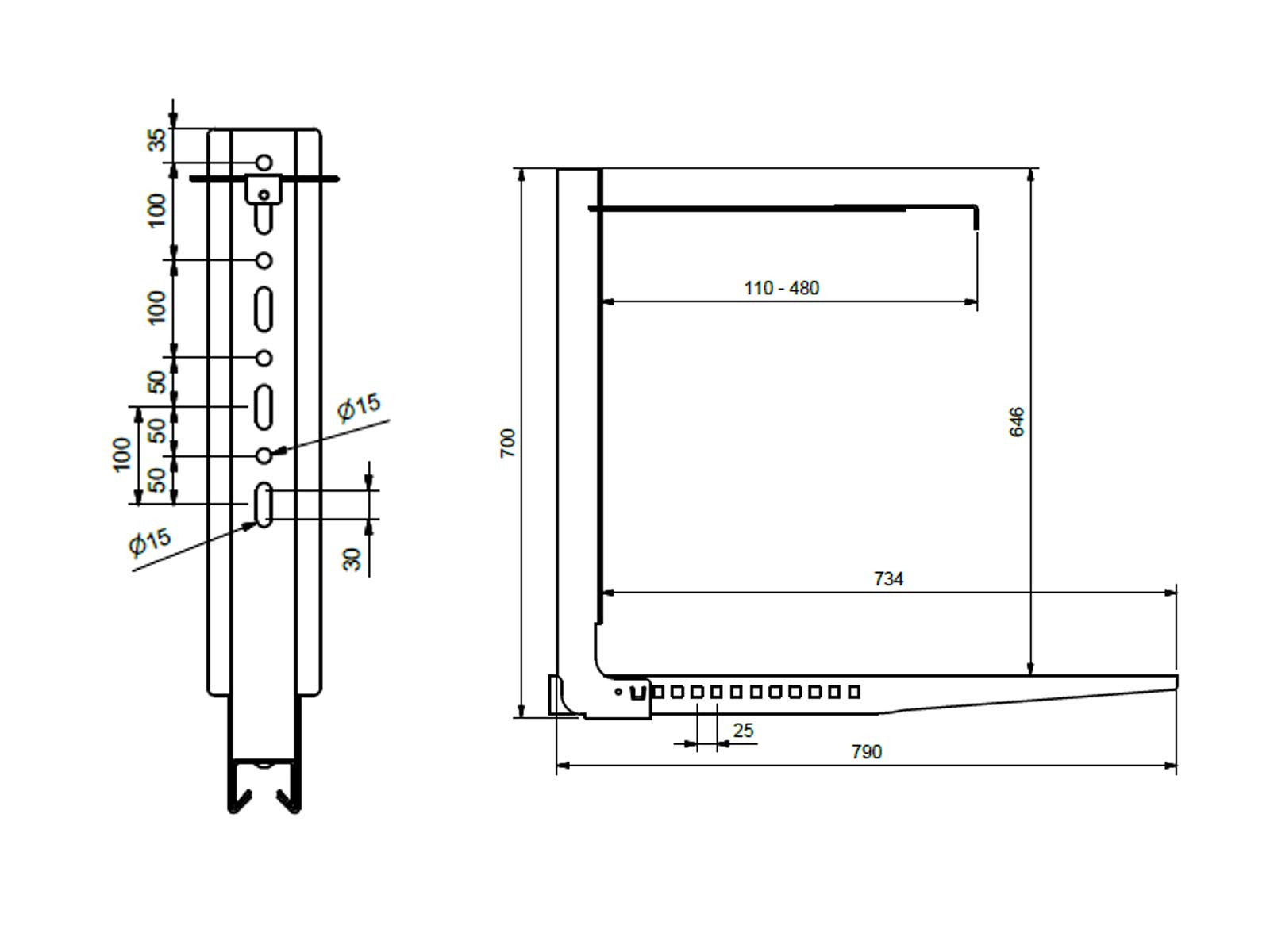 Adjust. bottom bracket for box E-Coated, 700/800mm, webshopProducts - 