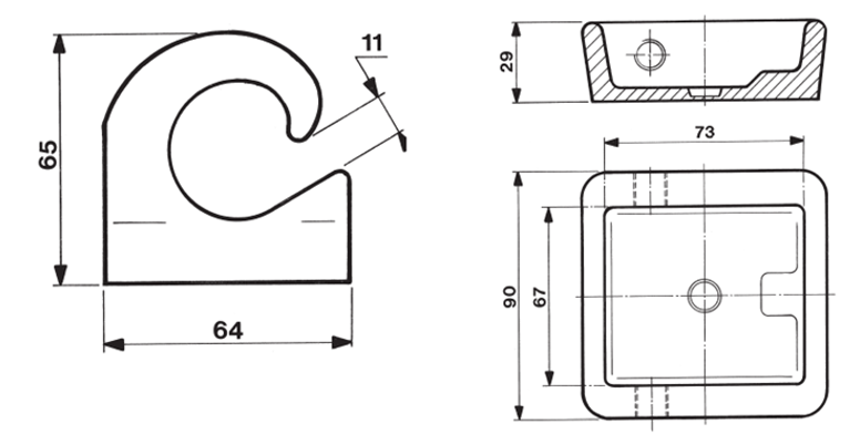 Sidontakoukku kääntyvä, taskulla, 3T, 90x90x29 mm, webshopProducts - 